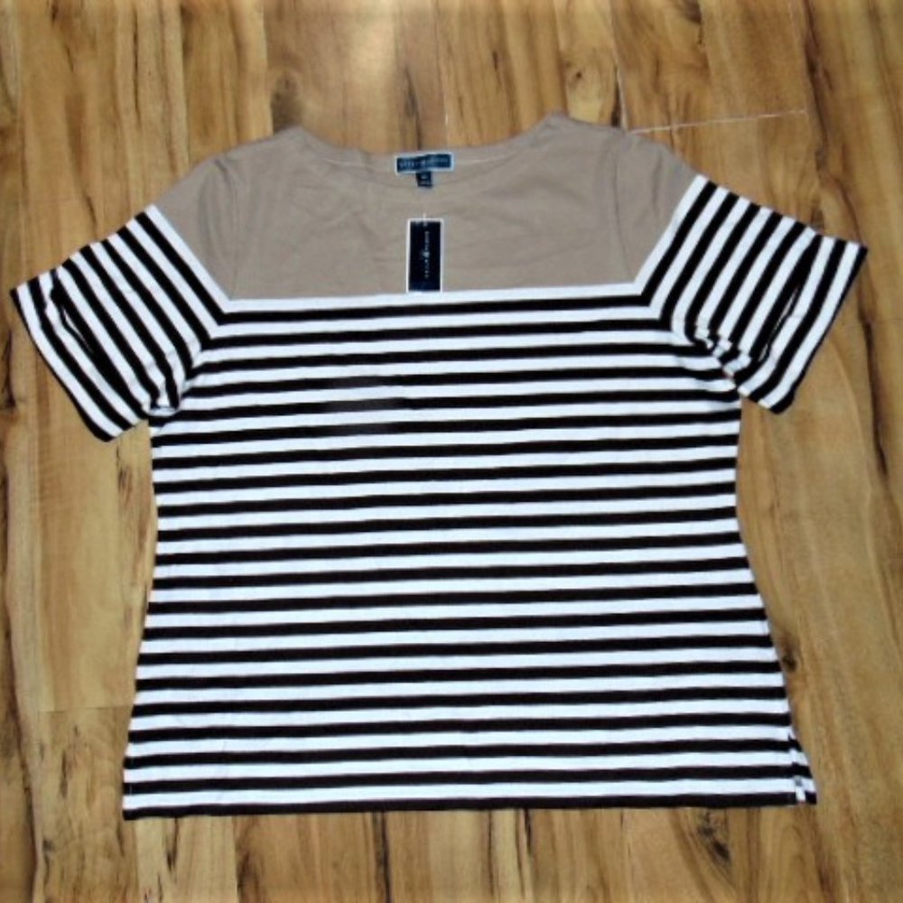 NWT Karen Scott Striped Boat Neck Coconut Palm Top